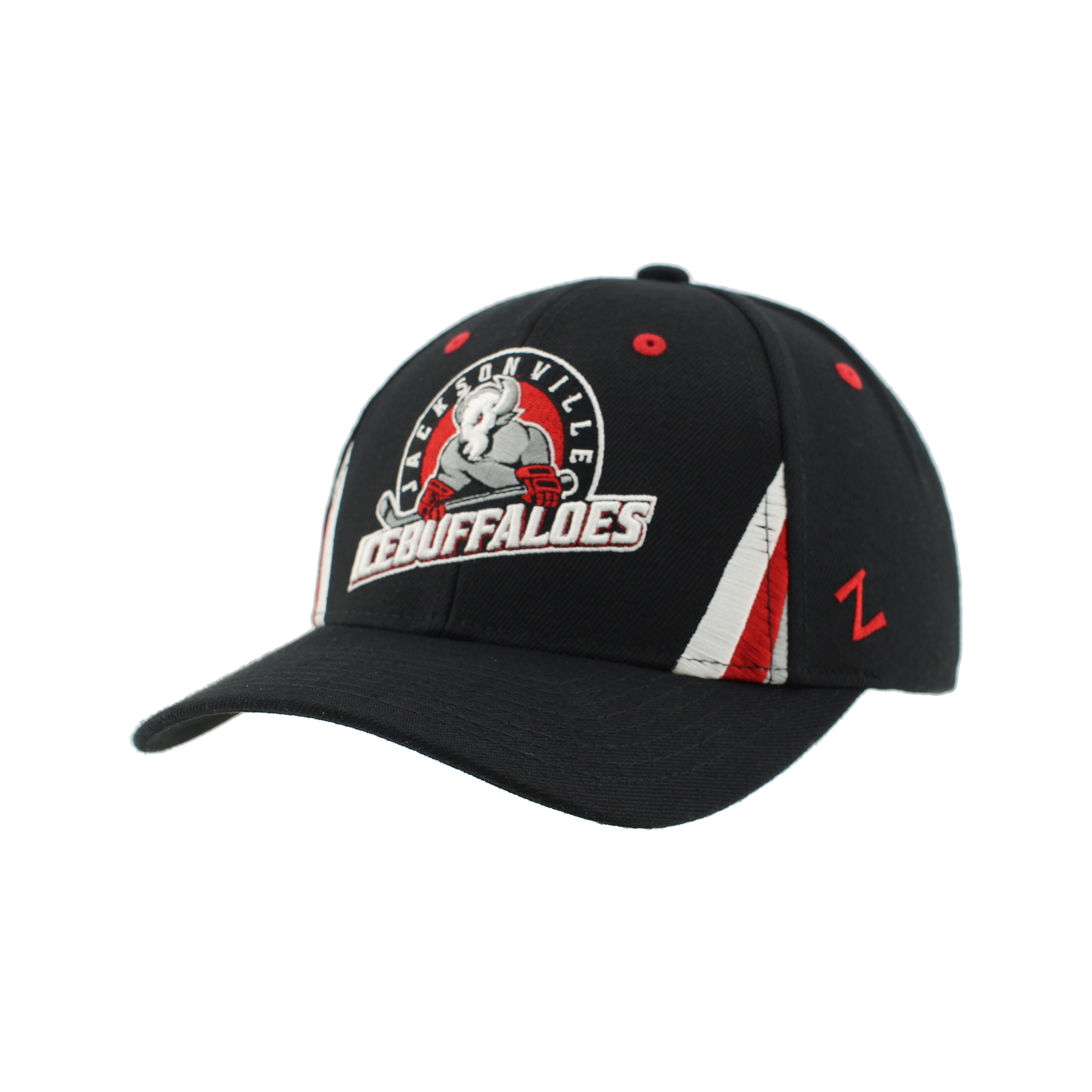 Jacksonville Icemen Ice Buffaloes Black Diag/Stripe Curved Bill Hat