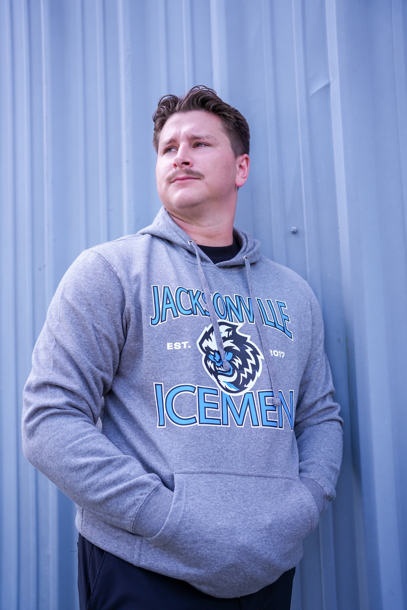 Jacksonville Icemen District Grey Frost Est Head Logo Hoodie