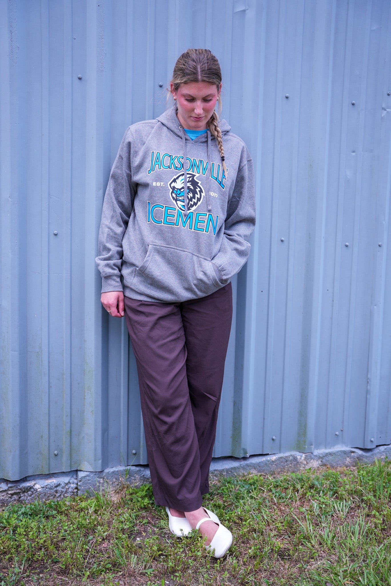 Jacksonville Icemen District Grey Frost Est Head Logo Hoodie