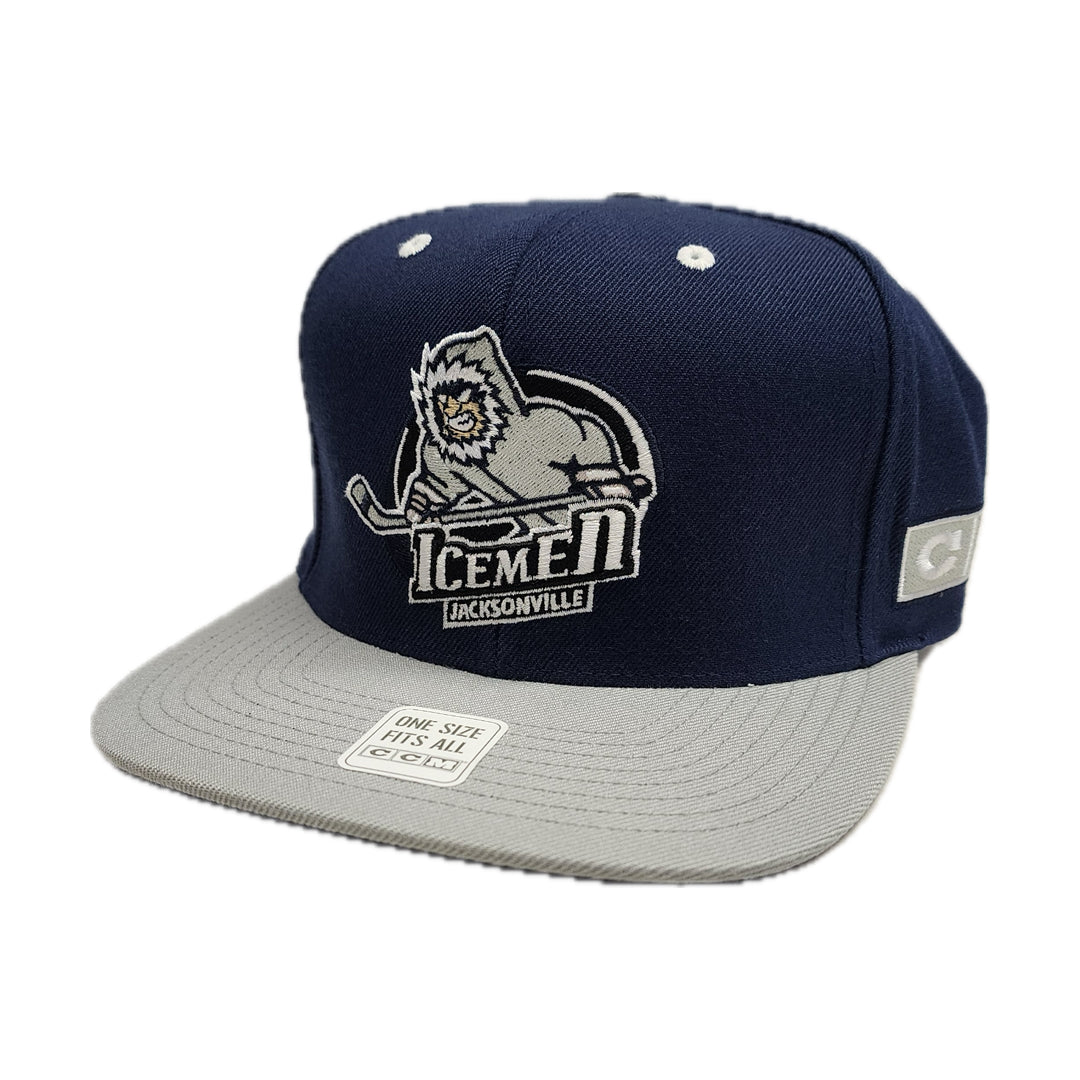 Jacksonville Icemen CCM Navy/Grey Flat Brim Snapback Hat