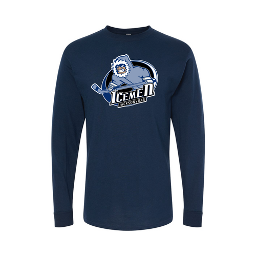 Jacksonville Icemen Navy Double Logo Long Sleeve T-Shirt