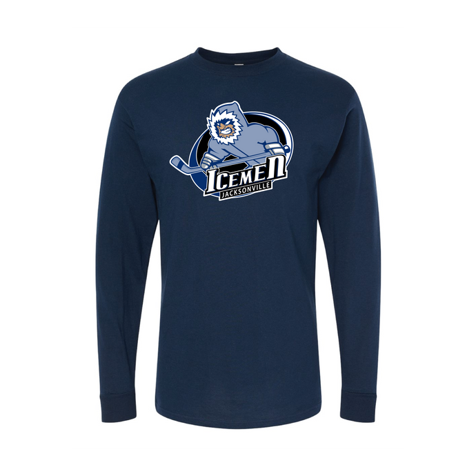 Jacksonville Icemen Navy Double Logo Long Sleeve T-Shirt