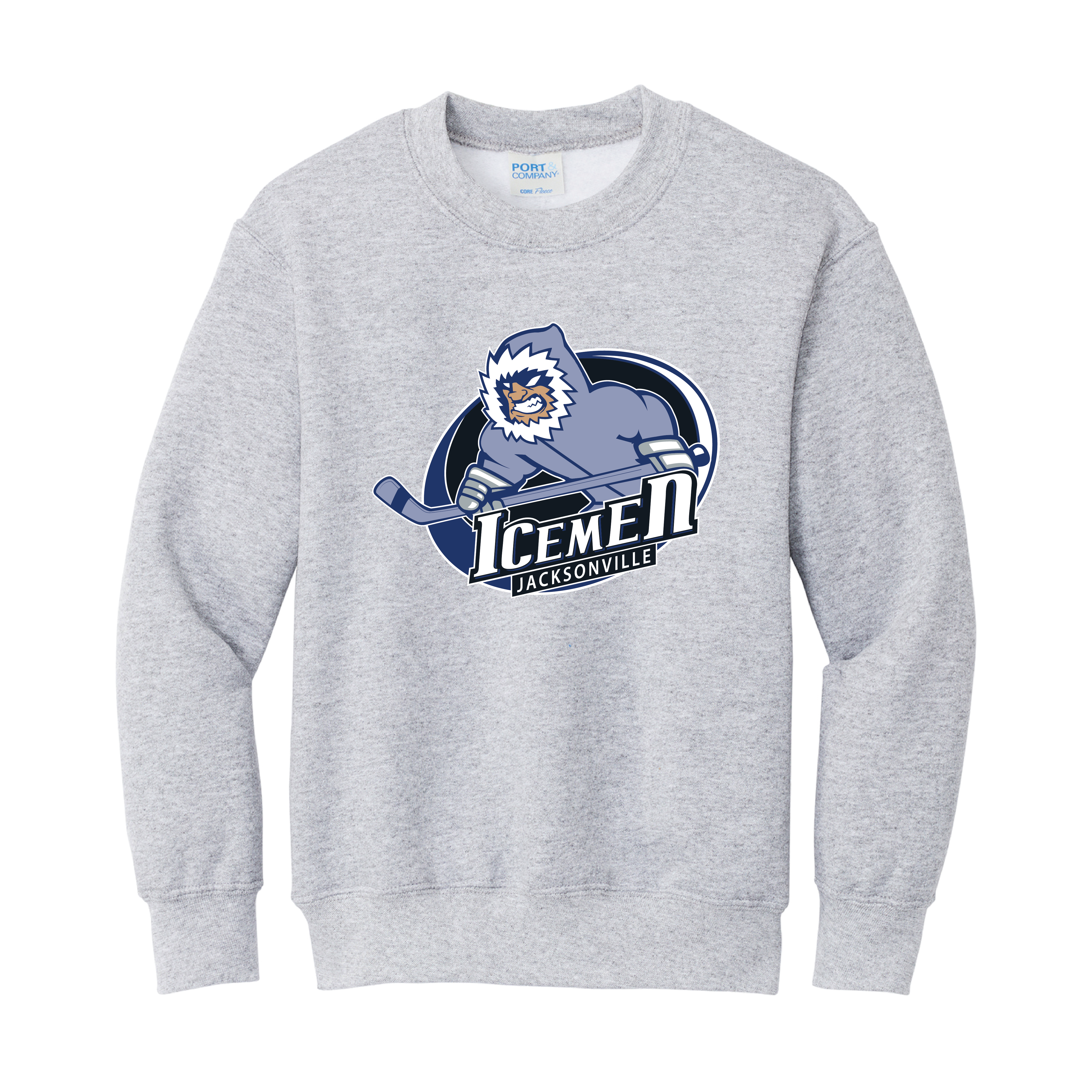 Jacksonville Icemen Youth Ash Primary Logo Crewneck