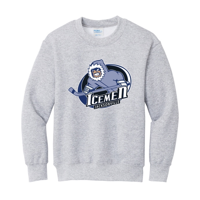Jacksonville Icemen Youth Ash Primary Logo Crewneck
